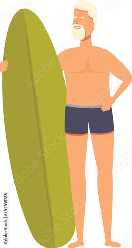 Senior man surfer icon cartoon vector. Summer vacation. Social mature travel