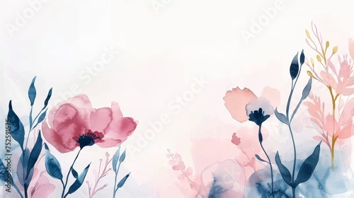 Elegant pastel watercolor flowers for tranquil home decor. Abstract botanical artwork in soft tones for modern interiors. Serene floral watercolor painting perfect for peaceful atmosphere creation.
