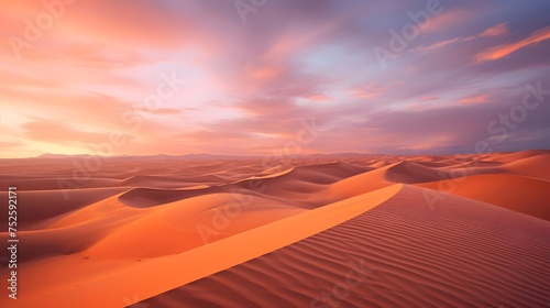 Panoramic view of sand dunes in Namib desert at sunset