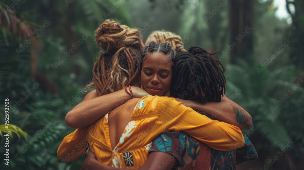 group of diverse people holding and embracing each other