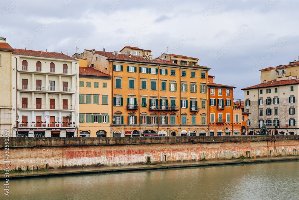 Embankments of the Arno River in the center of Pisa, in Tuscany, central Italy