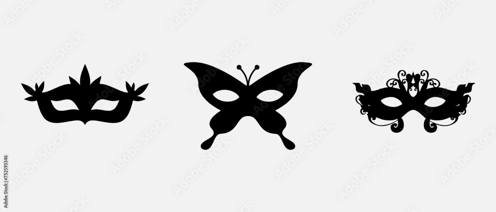 Set of isolated carnival masks, black and white Set of isolated carnival masks, black and white