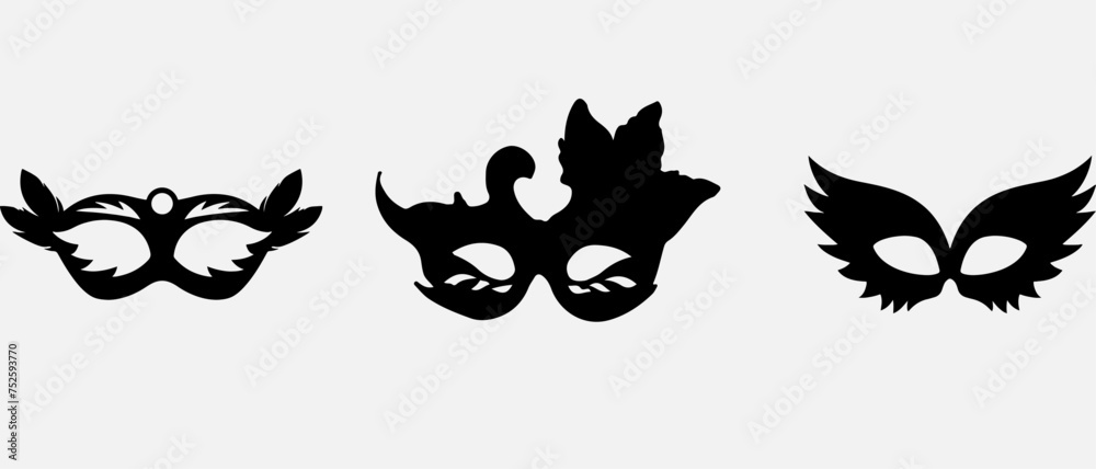 Set of isolated carnival masks, black and white Set of isolated carnival masks, black and white
