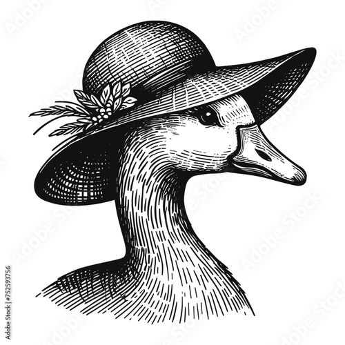 goose wearing an elegant hat portrait sketch