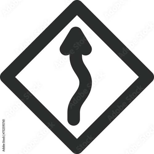 ミニ標識の線画単品イラスト　左つづら折りあり