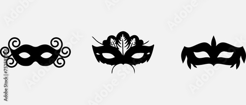 Set of isolated carnival masks, black and white