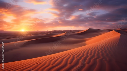 Panorama of the Sahara desert at sunset. Morocco. Africa. © A