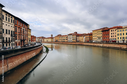 Embankments of the Arno River in the center of Pisa  in Tuscany  central Italy