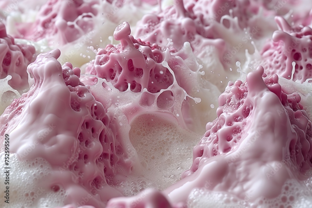 Tasty background filled with white and pink melting ice-cream with milk foam. Black currant or cherry cream texture.
Tasty background filled with white and pink melting ice-cream with milk foam. Black currant or cherry cream texture.