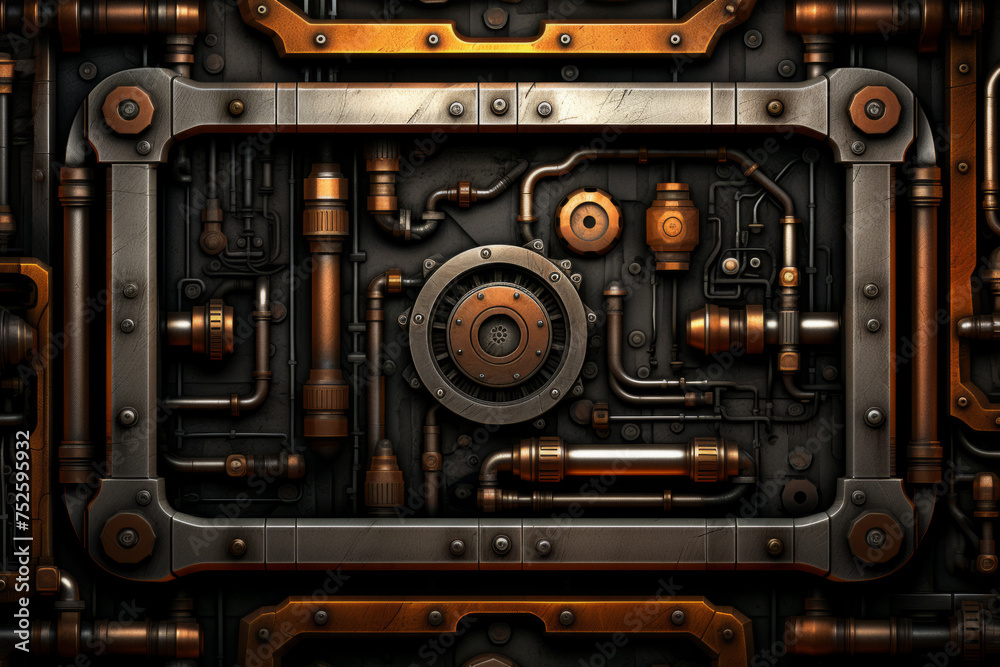 Iron metal background, steampunk style metallic mechanisms Iron metal background, steampunk style metallic mechanisms