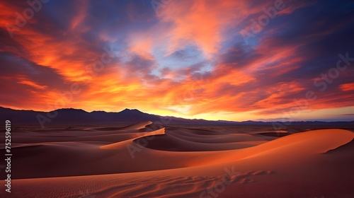 Panoramic view of sand dunes at sunset in Death Valley National Park