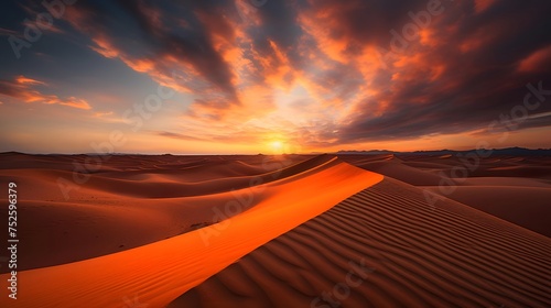 Sunrise over the sand dunes in the Sahara desert  Morocco