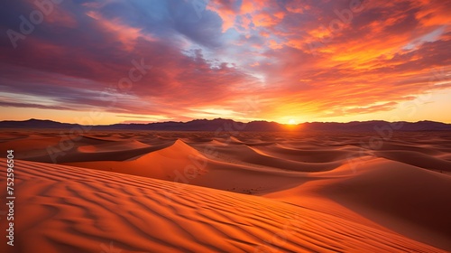 Sunset over sand dunes in Death Valley National Park  California