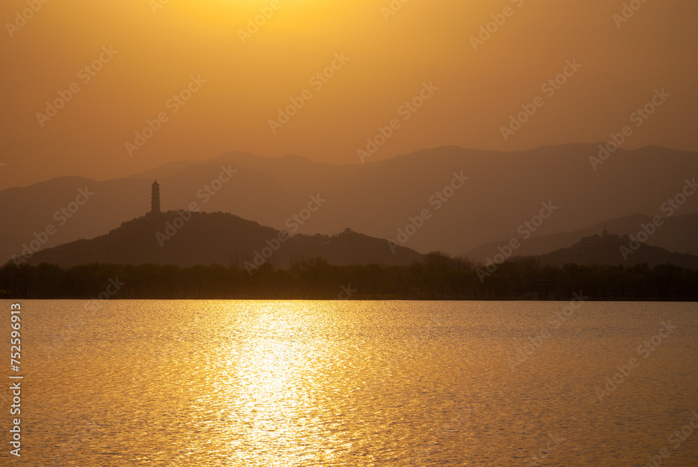 Sunset at Kunming Lake, Summer Palace, Beijing, China