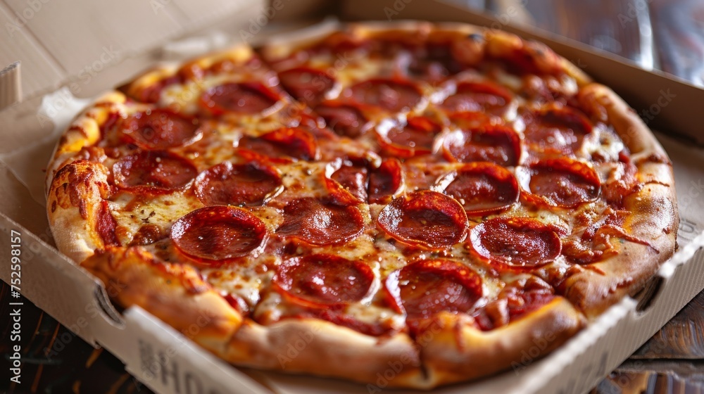 fresh hot pepperoni pizza in a cardboard box fresh hot pepperoni pizza in a cardboard box
