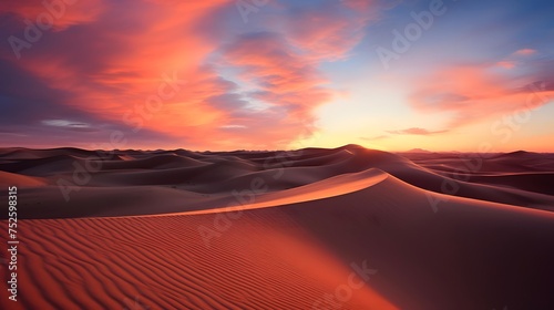 Panoramic view of sand dunes in the Sahara desert, Morocco