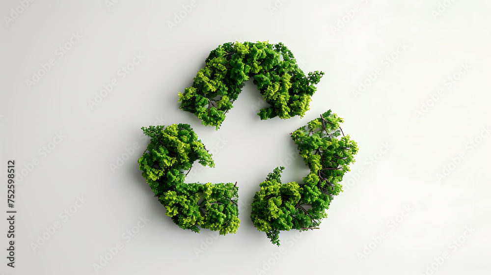 Recycle sign made of green trees on white background Recycle sign made of green trees on white background