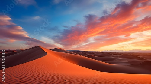 Panoramic view of sand dunes in the Sahara desert  Morocco