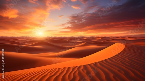 Desert dunes at sunset, 3d render of desert landscape