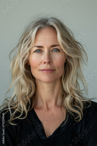 portrait front photo of 46 year old blond woman facing camera, studio photography, professional colour grading, soft shadows, no contrast, transparent white background 