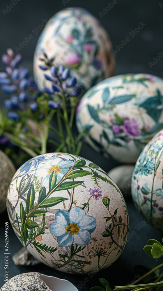 Botanical Easter eggs closeup Botanical Easter eggs closeup