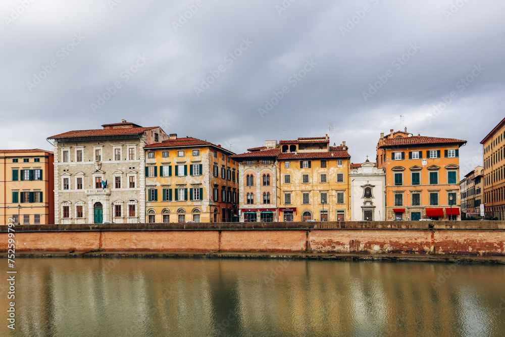 Embankments of the Arno River in the center of Pisa, in Tuscany, central Italy