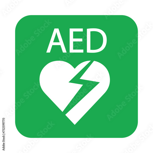 AED,automated external defibrillator / aed sign with heart and electricity symbol flat vector icon	