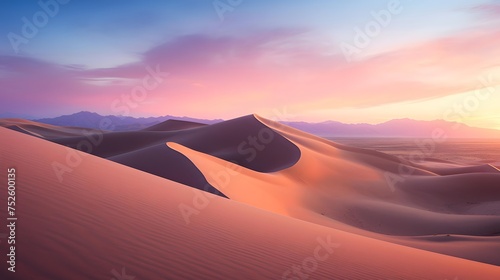 Panoramic view of sand dunes at sunrise, Namib desert, Namibia