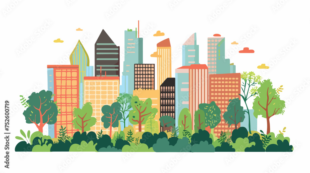 City building urban trees nature vector illustration