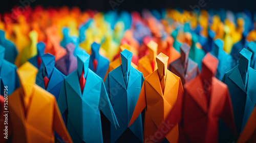 Grupo de personas de origami en colores vivos