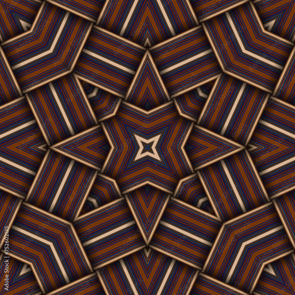 Fototapeta premium Seamless woven star pattern of stripes and lines. Square abstract pattern.