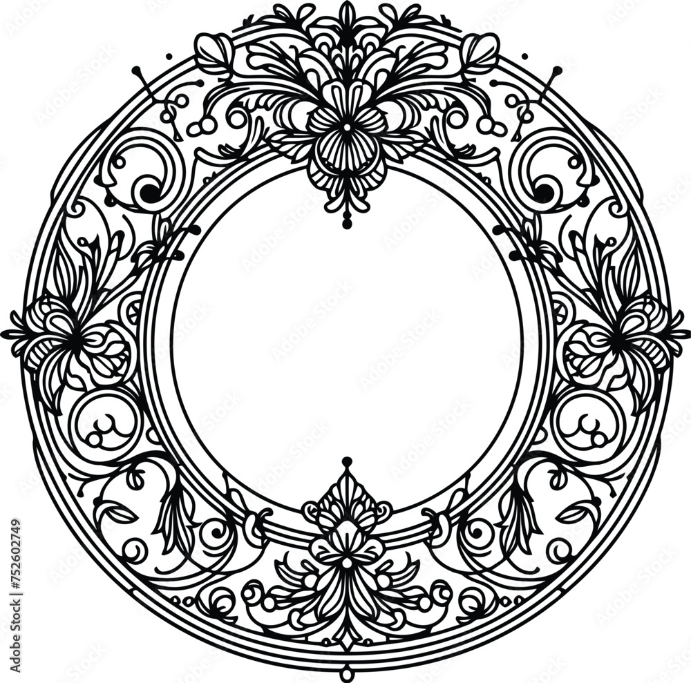 Obraz premium frame decoration, in continuous line drawing minimalist style, baroque frame, art deco frame, art nouveau frame , victorian frame ,
