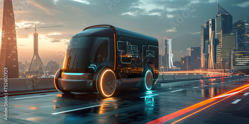 futuristic electric delivery minivan truck photo