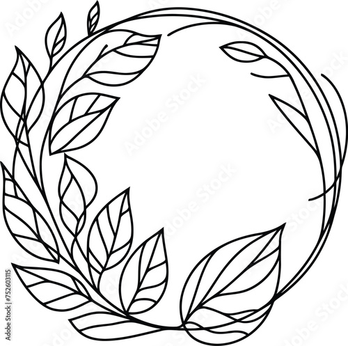 flower and leaf, botanical frame decoration, in continuous line drawing minimalist style.