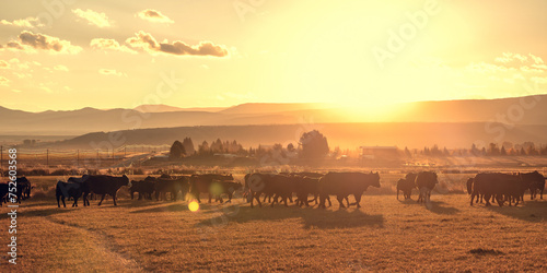 Φωτογραφία Cattle herd silhouette on a hazy morning