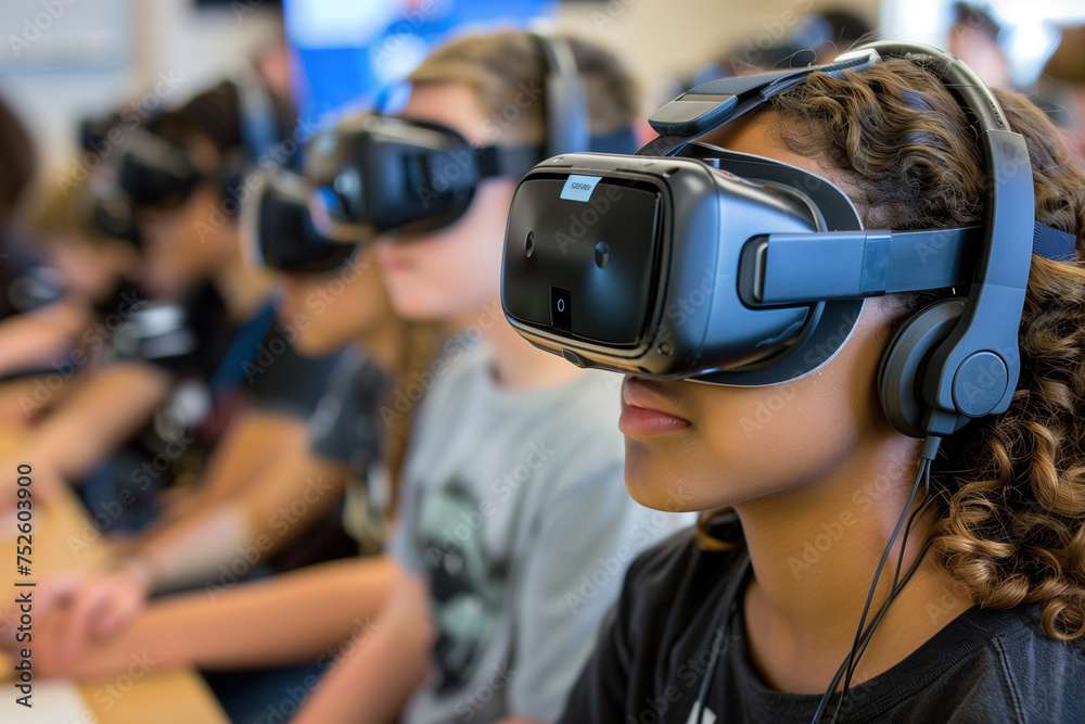 Children use VR glasses to improve their learning Children use VR glasses to improve their learning