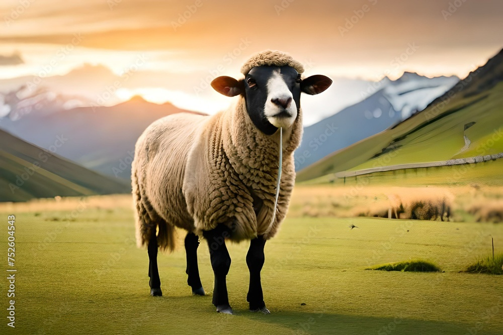 Fototapeta premium abstract alpaca or lama portrait on natural farm background created with generative ai technology. High quality illustration