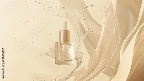 Elegant Beauty Background: Elegance captured in transparent serum textures against a delicate pastel beige. Ideal for showcasing luxury beauty items, skincare products, or high-end cosmetics. 