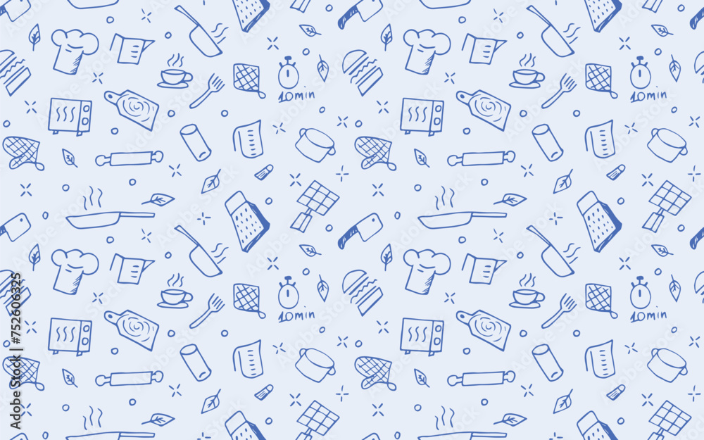 seamless pattern. doodle pattern. a pattern for textiles. textile. package. package. print. background. colored background. beautiful pattern style. kitchen. kitchen utensils. apron.