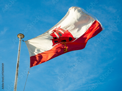 Gibraltar flag flying in the breeze