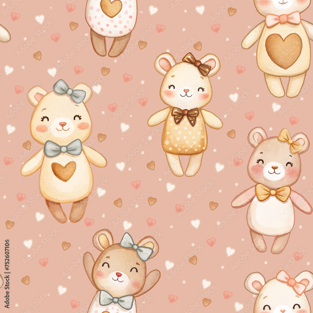Bears seamless pattern for kids, children and babies. Soft and pastel colors, harmony, delicate and beautiful design