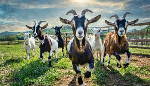 Goats running in the pasture