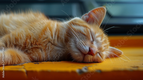 Sleepy Orange Tabby Cat Napping © Alezhano