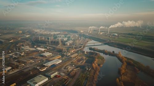 Aerial view of large industrial area with factories, warehouses and industrial buildings  © Ziyan