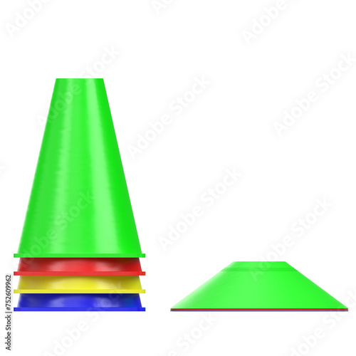 3D rendering illustration of some soccer cones