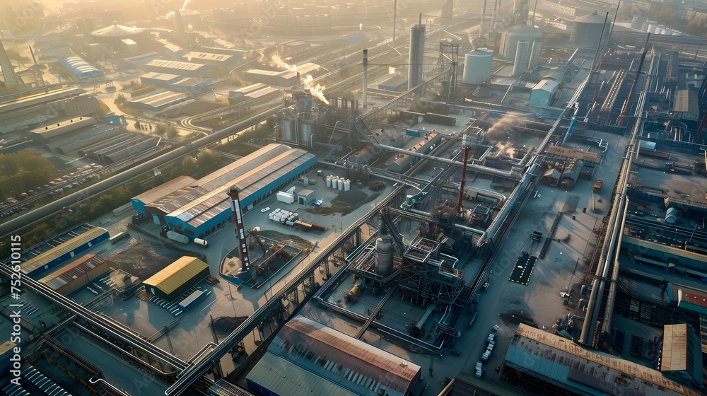 Aerial view of large industrial area with factories, warehouses and industrial buildings
