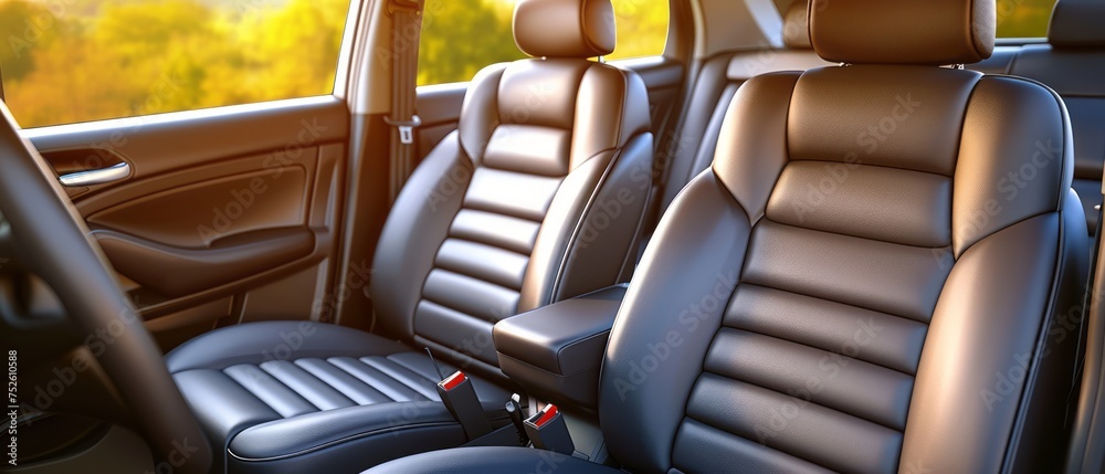 Fototapeta premium Luxurious Interior of a Car With Leather Seats