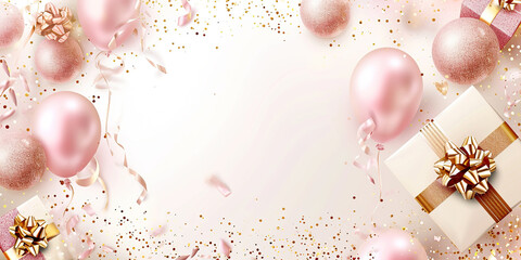 Holiday celebration background with pink Gold balloons