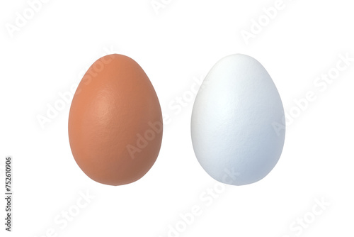 Two chicken eggs isolated on white background. Ingredients for cooking. Organic food. 3d render
