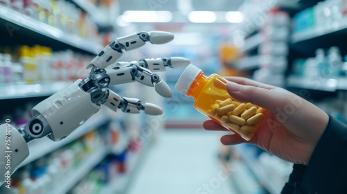 Humanoid robot working in drugstore